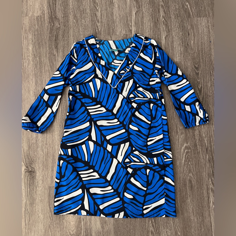 Southern Rock Blue and White Leaf Print Dress cover-up Summer Medium swimsuit